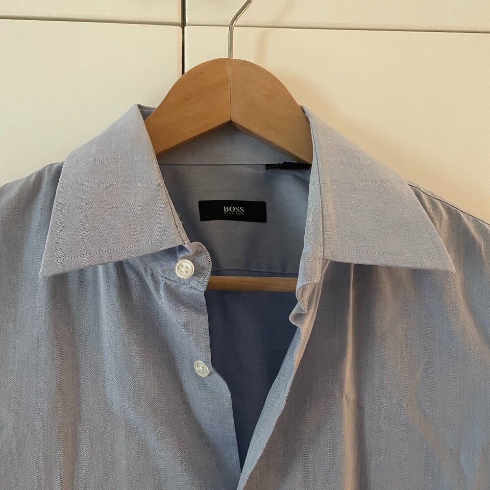 Hugo Boss Men's Light Blue Button Down Dress Shirt - 100% Cotton Made in Turkey